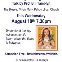 Next event: ‘The Blessed Virgin Mary’ – Last call Advwet for Bills talk on the Virgin Mary